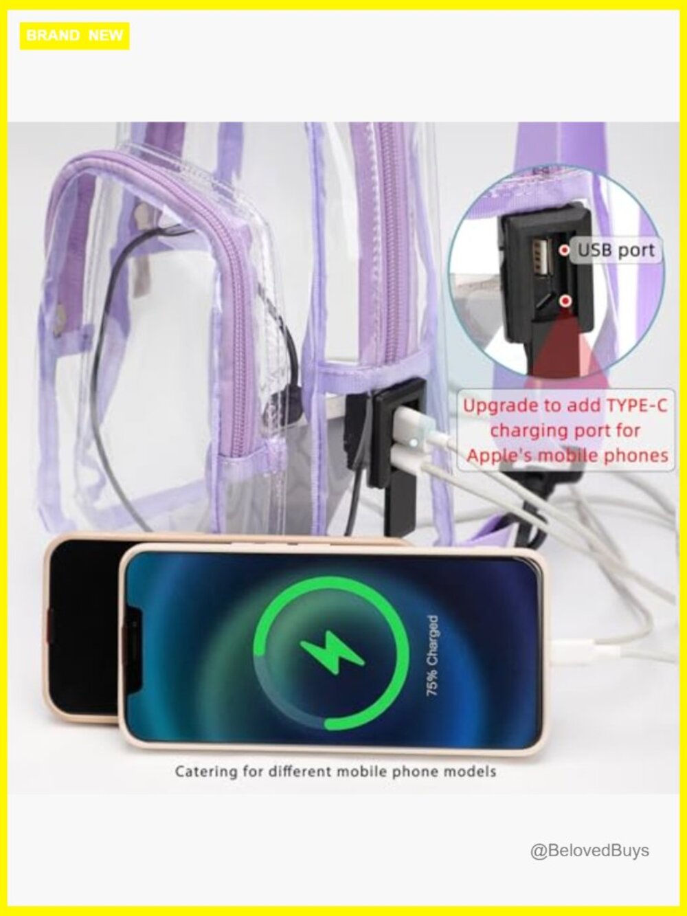 Clear PVC Sling Bag Stadium Approved Crossbody Chest Bag Type-C Port - Picture 4 of 7